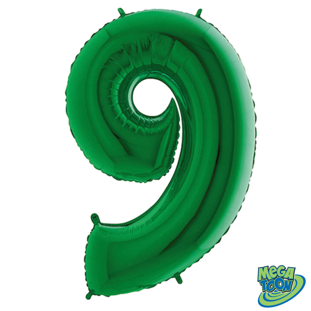 Balao Metalizado Em Formato De Numero 9 Verde Grabo Megatoon